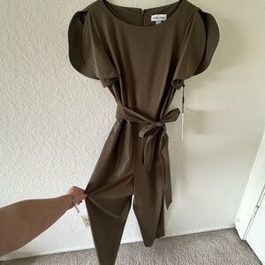 Calvin Klein Green Wrap Jumpsuit with Tie Belt